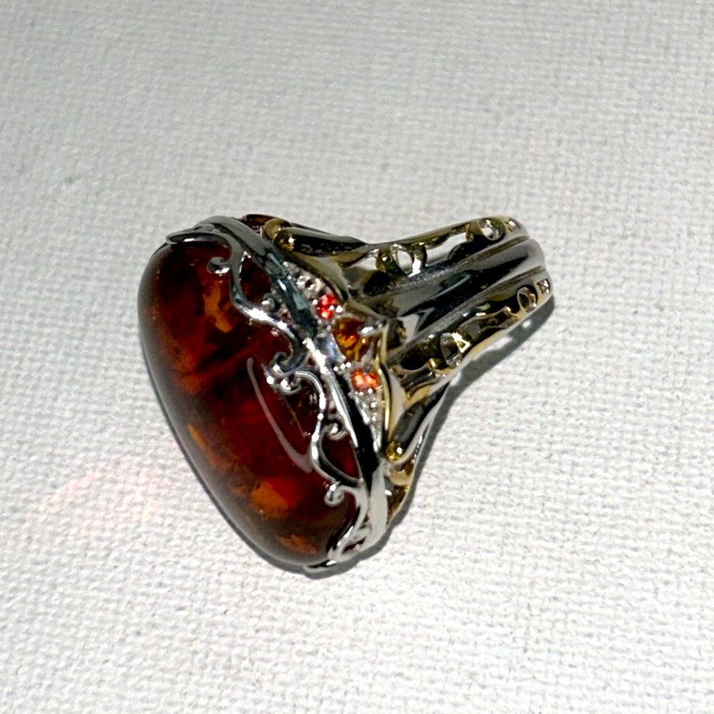 Baltic Amber, Citrine, Sterling Silver, 18K Plating Ring By Gems En Vogue - Picture 16 of 16